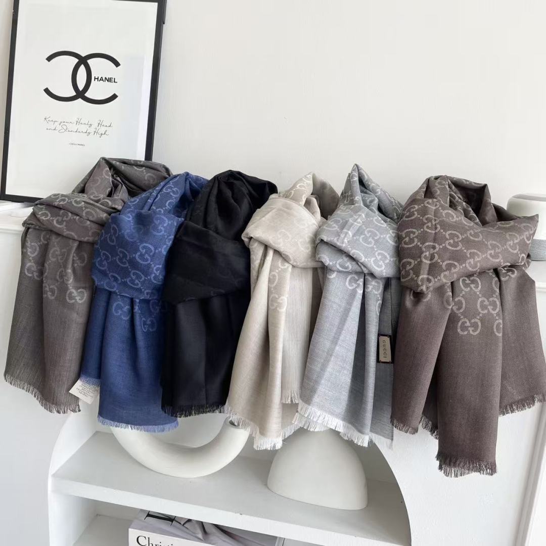 GG Houndstooth Scarf 180CM Gray Cashmere 288132