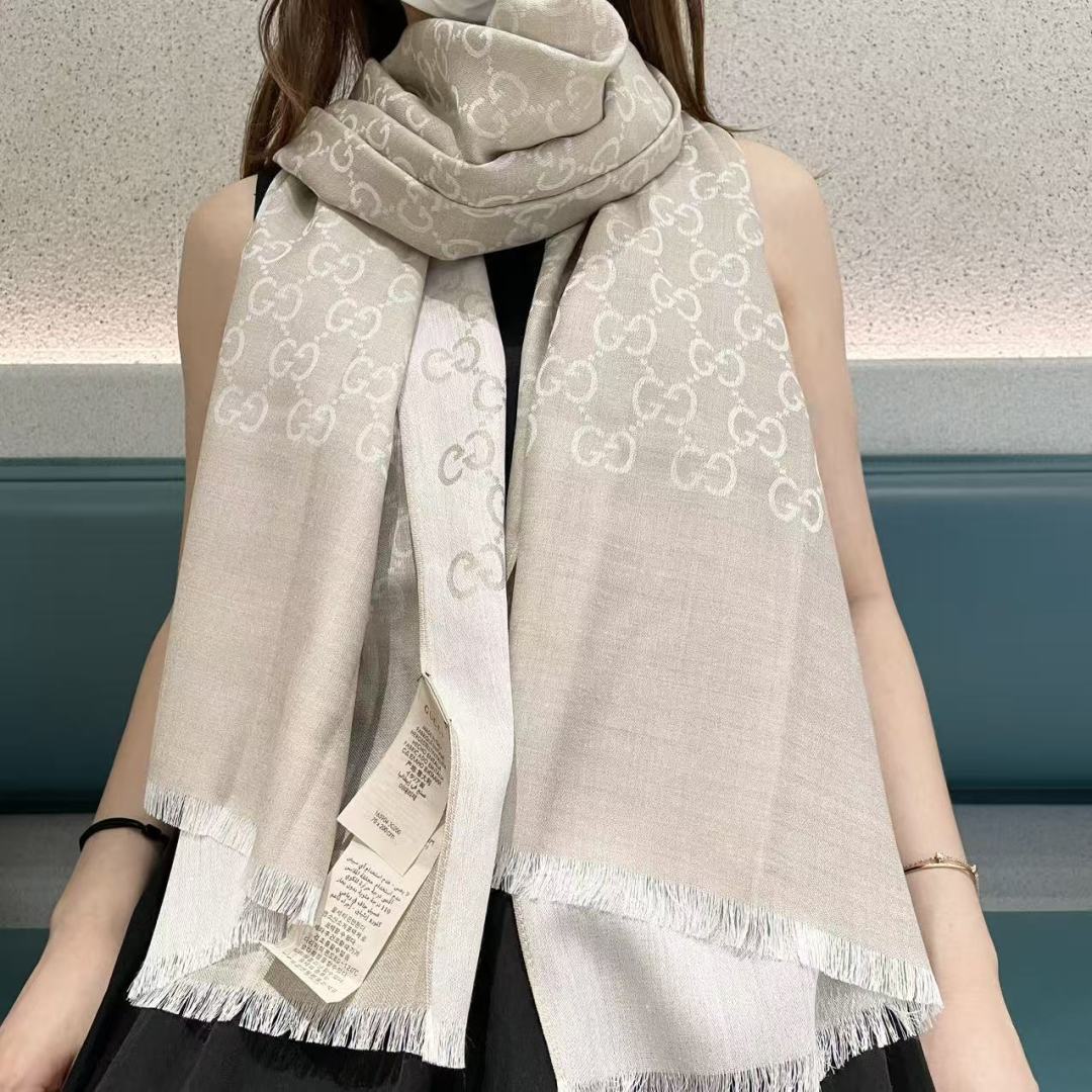 GG Houndstooth Scarf 180CM Light Beige Cashmere 288134
