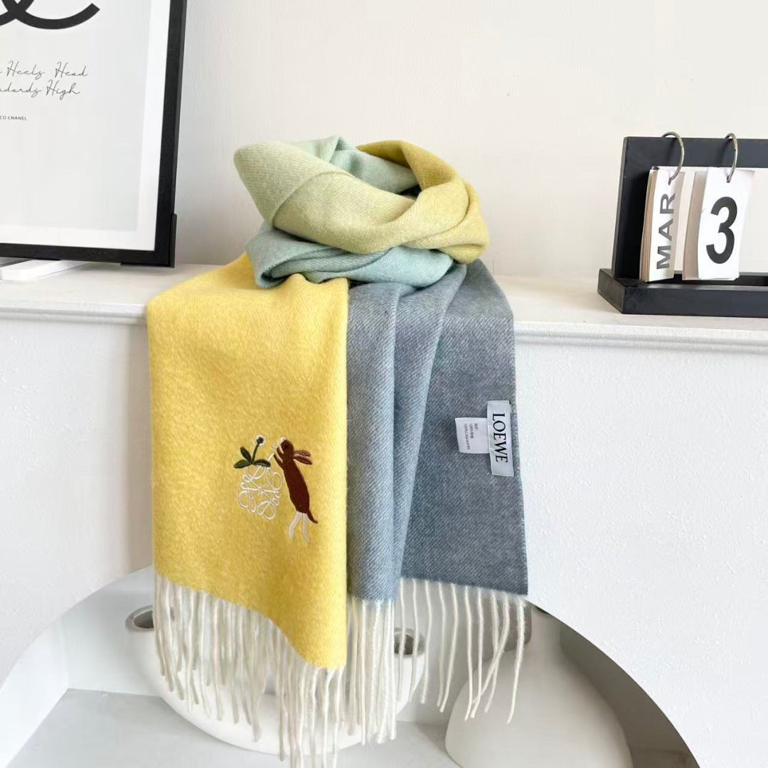 Loewe Scarf 180CM Yellow Gray Cashmere 924194