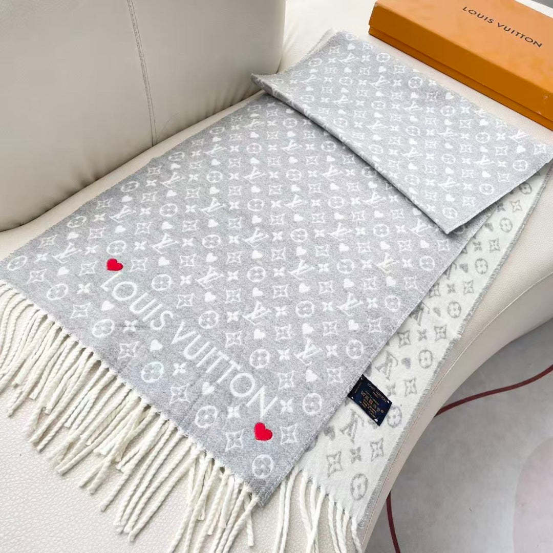 LV Studdy Reykjavik Scarf 180cm Light Gray Wool 967172