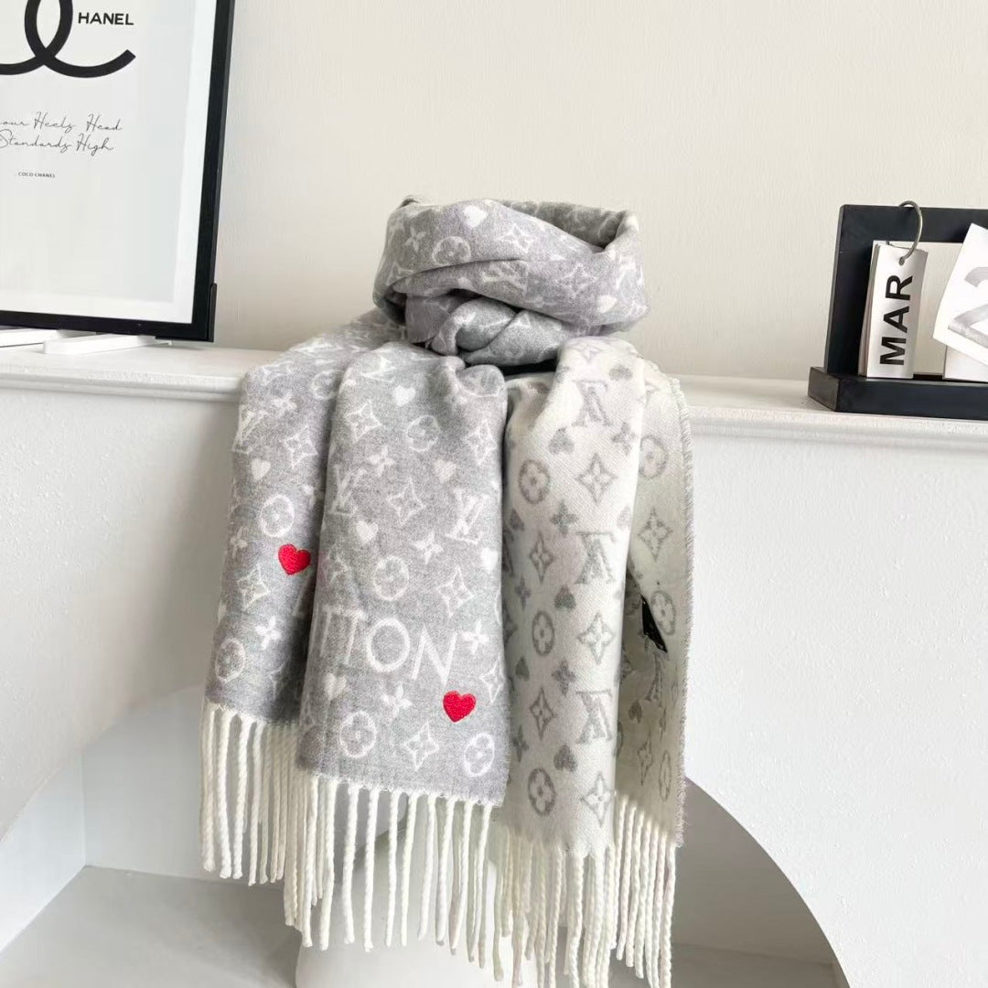 LV Studdy Reykjavik Scarf 180cm Light Gray Wool 967172