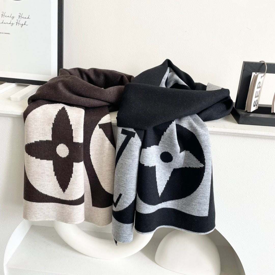 LV Exclusive Scarf 180cm Black Gray Cashmere 968497