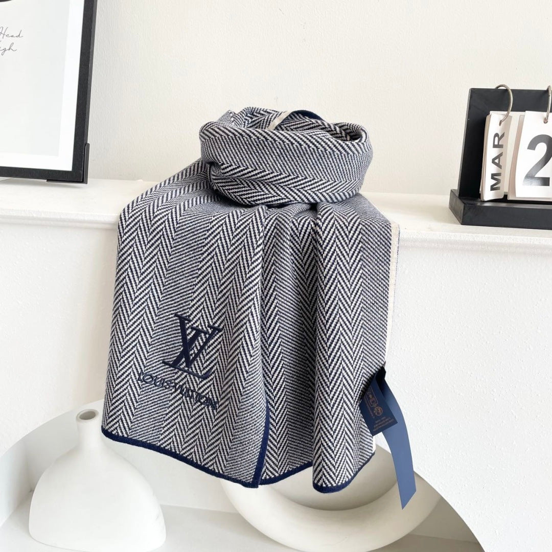 LV Couple's Style Scarf 180cm Gray Blue Cashmere 976363