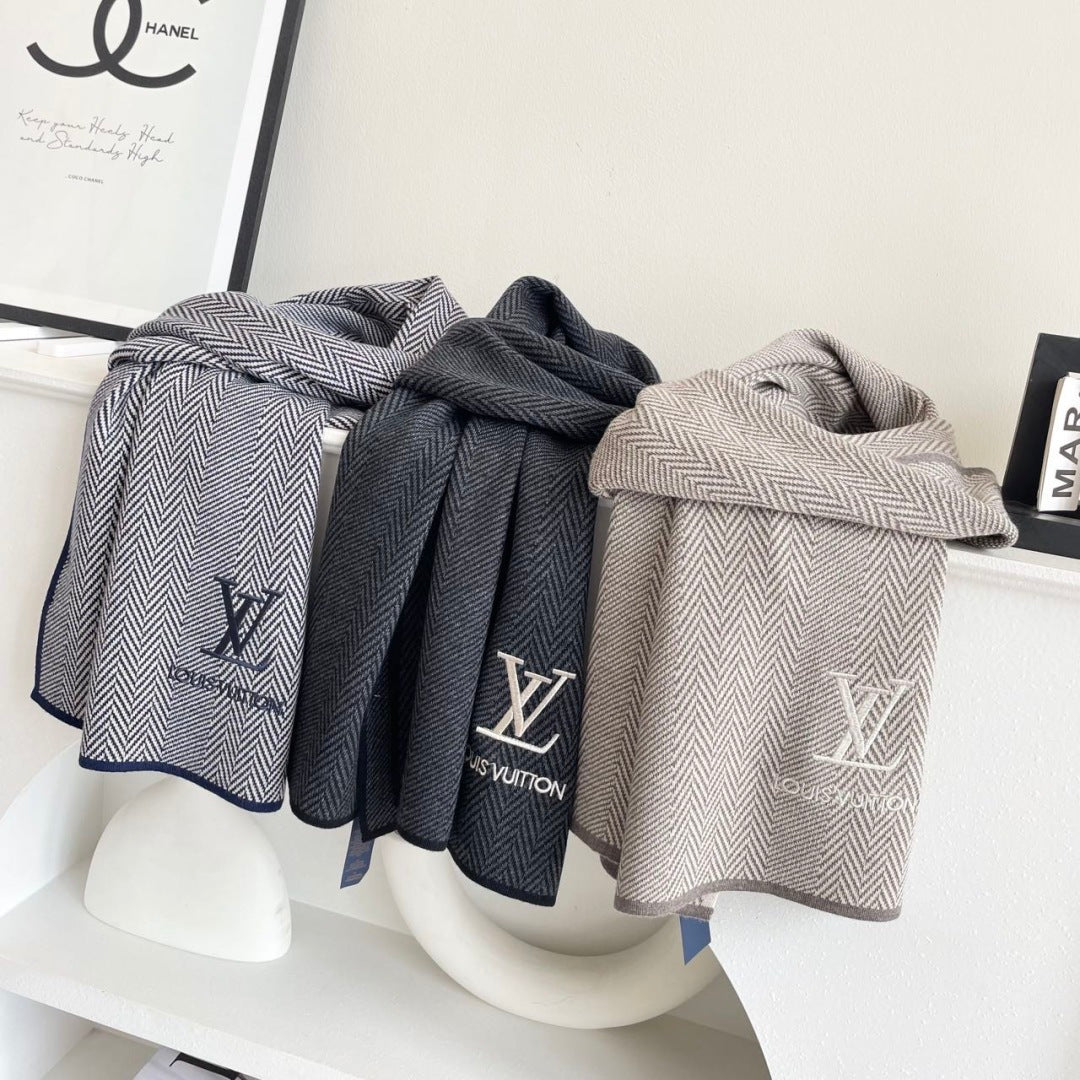 LV Couple's Style Scarf 180cm Black Cashmere 976364