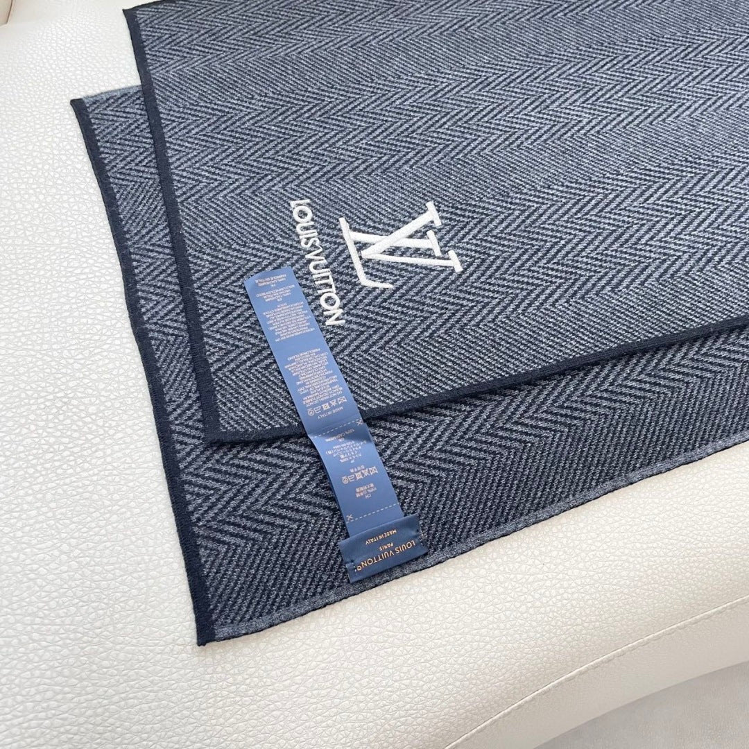 LV Couple's Style Scarf 180cm Gray Blue Cashmere 976363