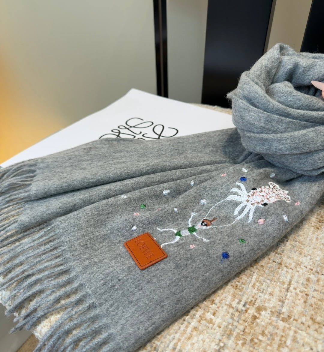 Loewe Scarf 180CM Gray Wool-blend 902880