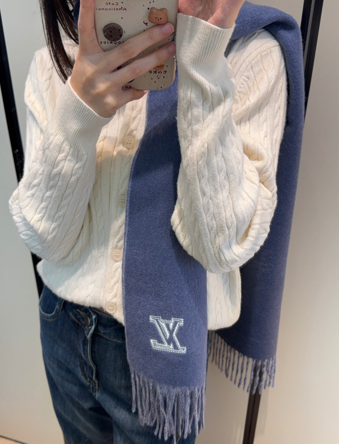 LV Scarf 180cm Dark Blue Cashmere 973406