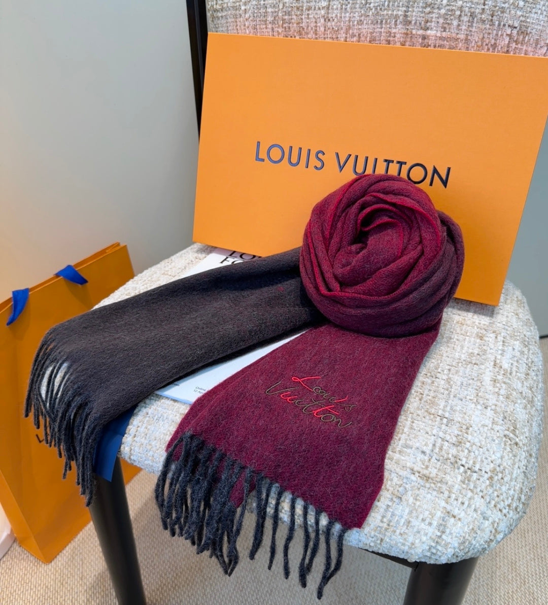 LV Scarf 185cm Dark Red Wool Cashmere 976979