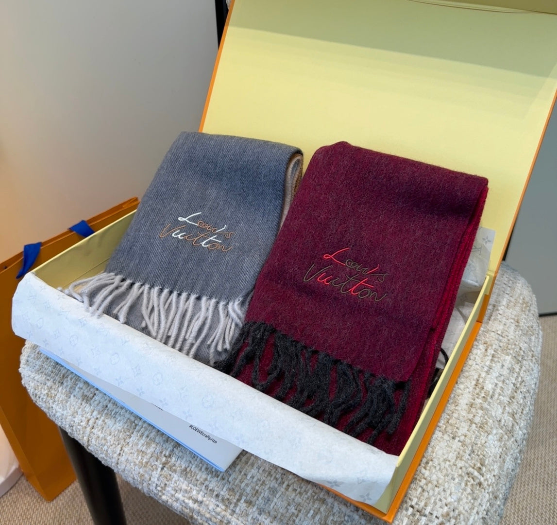 LV Scarf 185cm Dark Red Wool Cashmere 976979