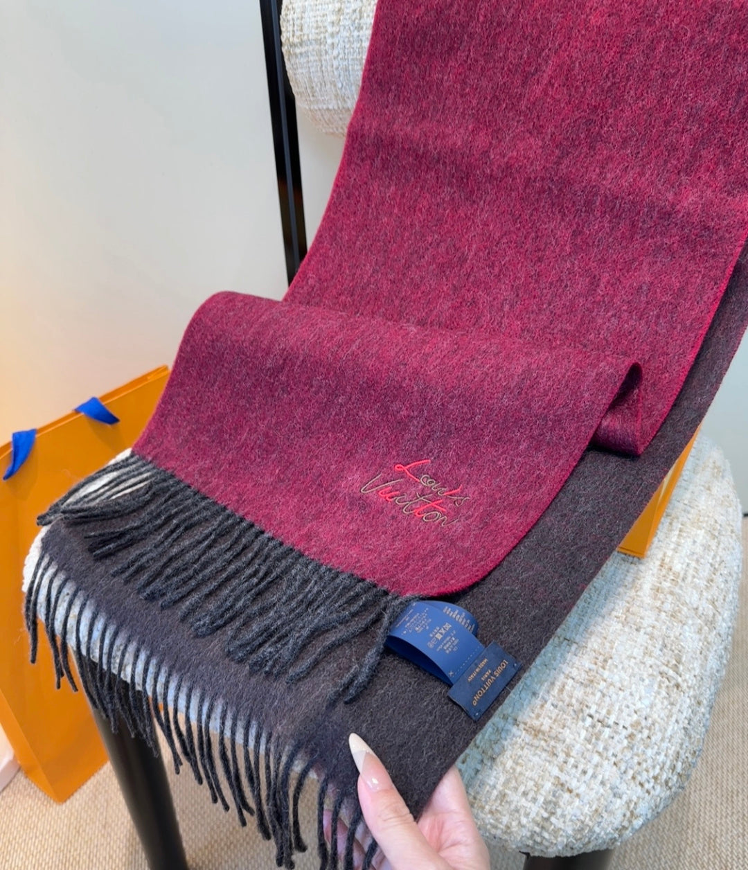 LV Scarf 185cm Dark Red Wool Cashmere 976979