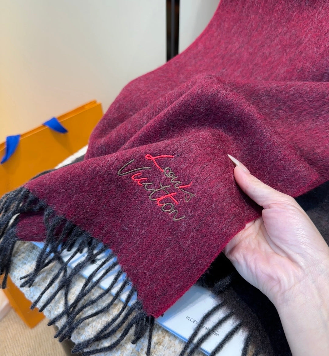 LV Scarf 185cm Dark Red Wool Cashmere 976979