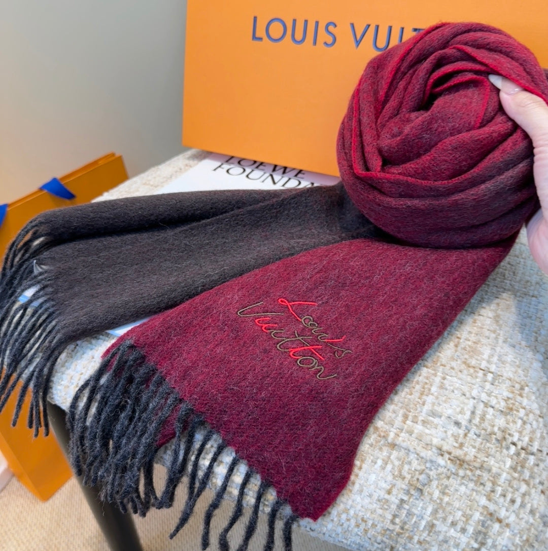 LV Scarf 185cm Dark Red Wool Cashmere 976979