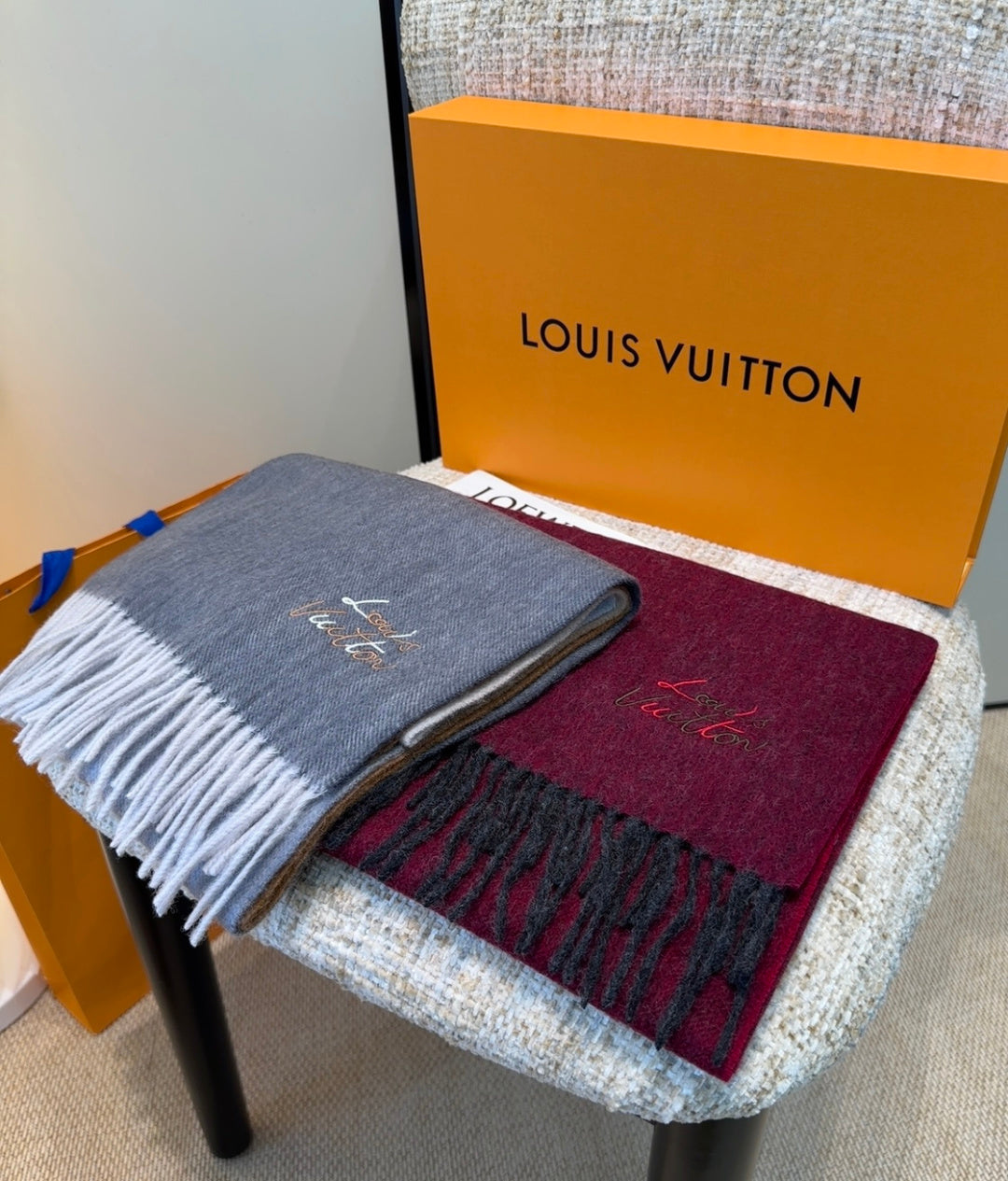 LV Scarf 185cm Dark Red Wool Cashmere 976979