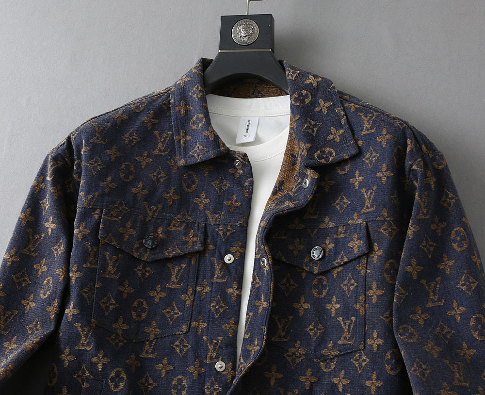 LV SHIRT JACKET IN NAVY BLUE JACQUARD FABRIC 238979