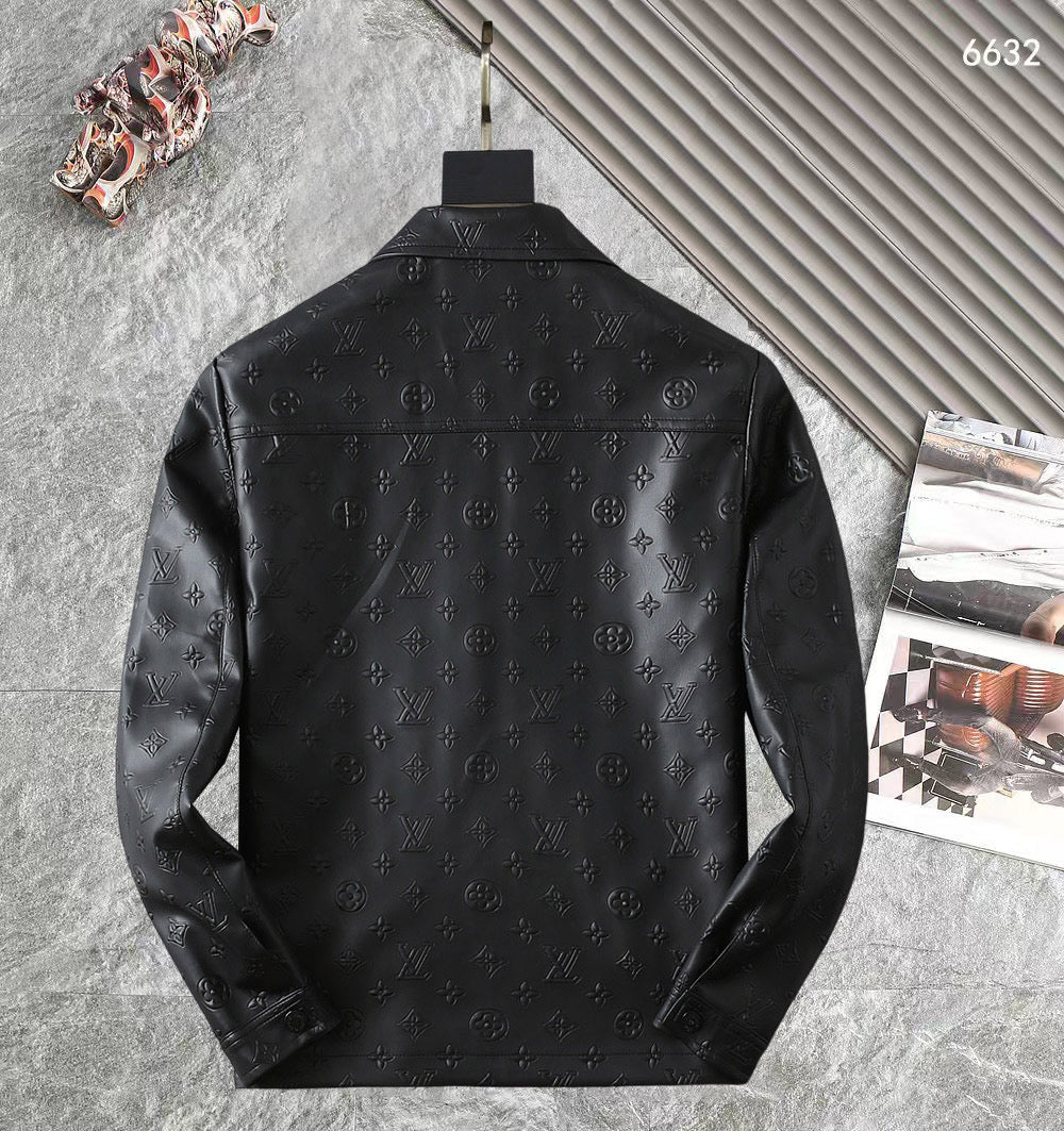 LV SHIRT JACKET IN BLACK CALFSKIN EMBOSSED LOGO 238988