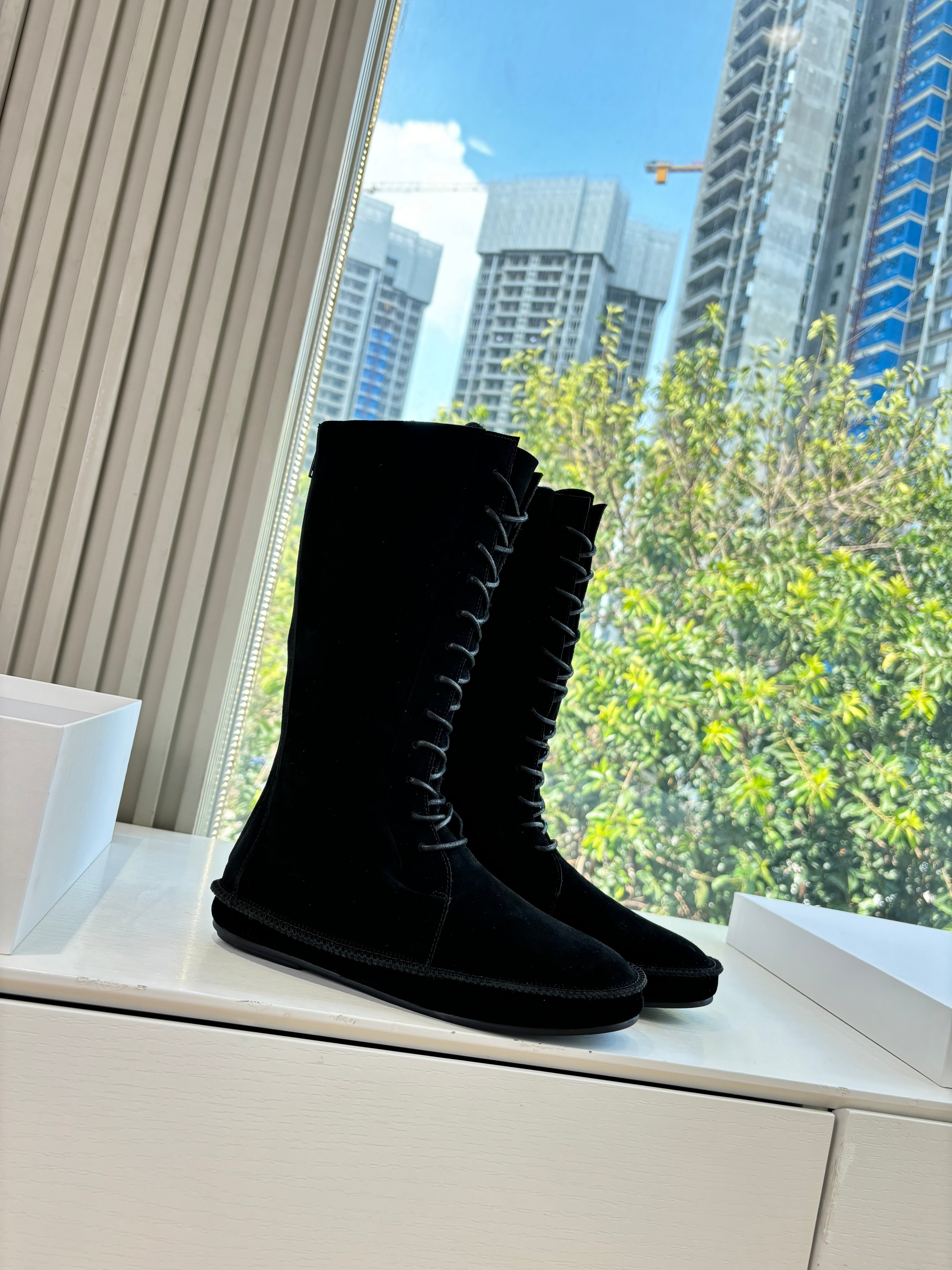 The Row 2025 Tyler Lace-up Boot Black Suede 549347