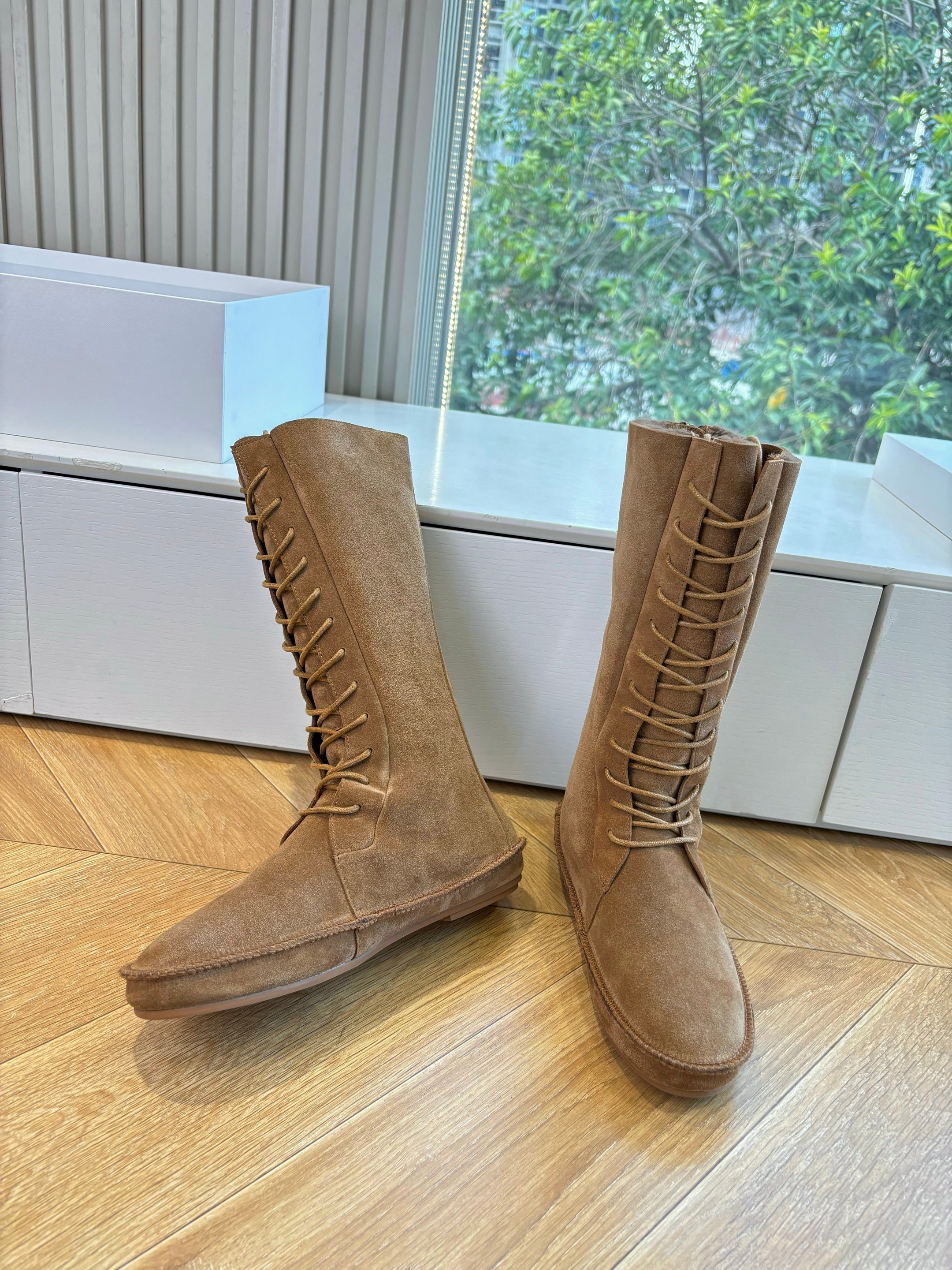 The Row 2025 Tyler Lace-up Boot Tan Suede 549348