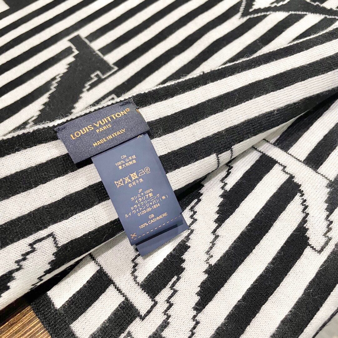 LV Unisex Scarf 180cm White Black Fabric 968477