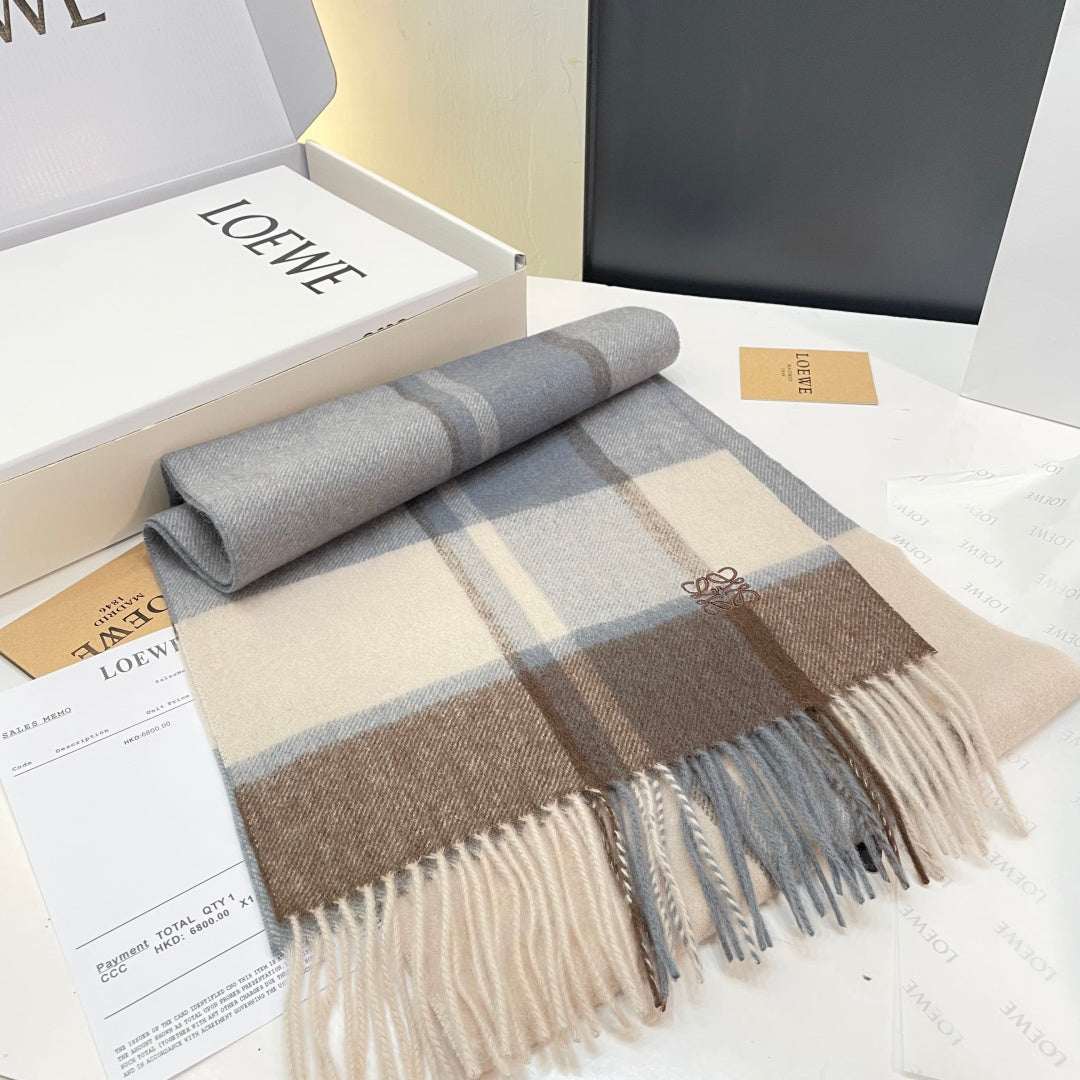 Loewe Scarf 180CM  Light Brown Gray Cashmere 969303