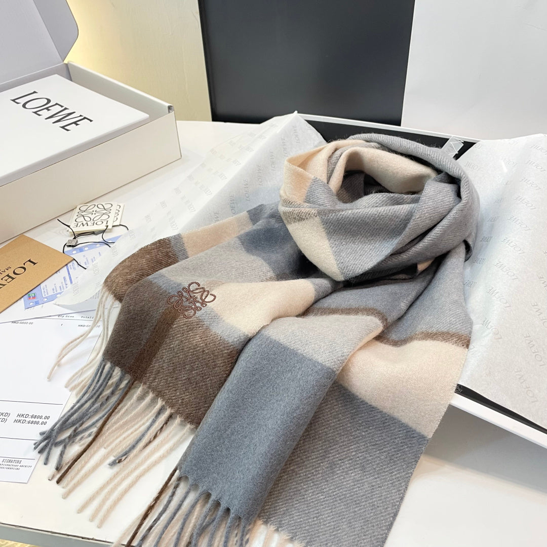 Loewe Scarf 180CM  Light Brown Gray Cashmere 969303