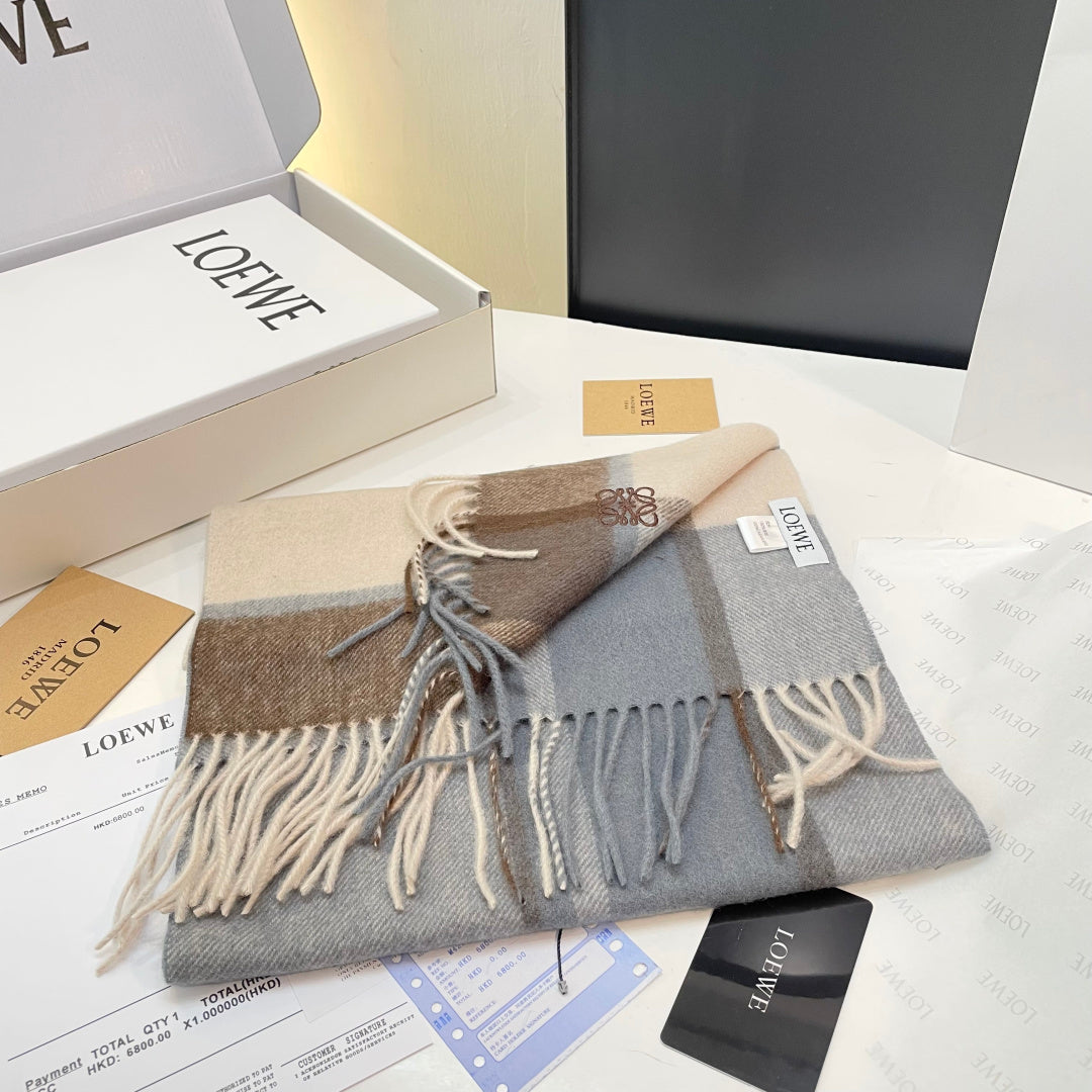 Loewe Scarf 180CM  Light Brown Gray Cashmere 969303