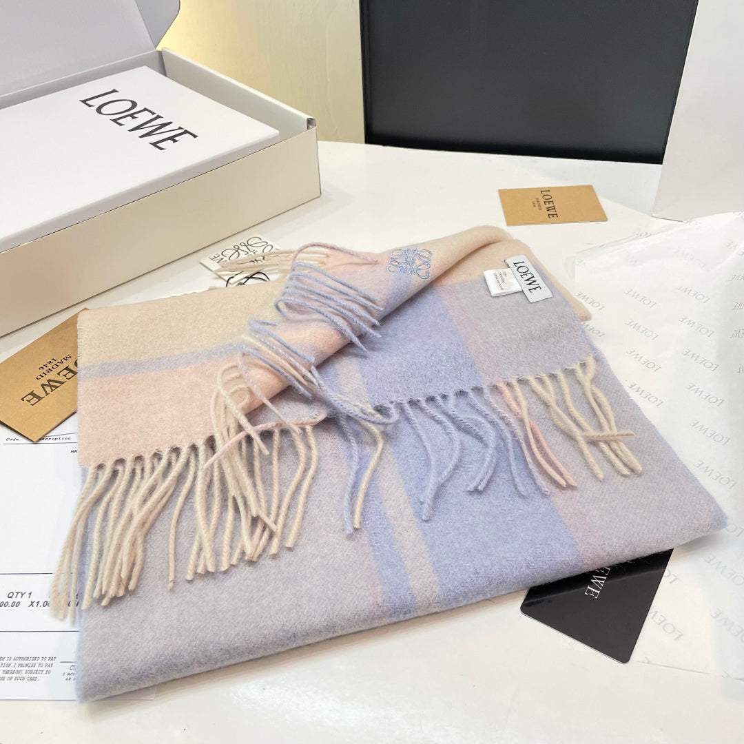 Loewe Scarf 180CM  Light Blue Beige Cashmere 969304