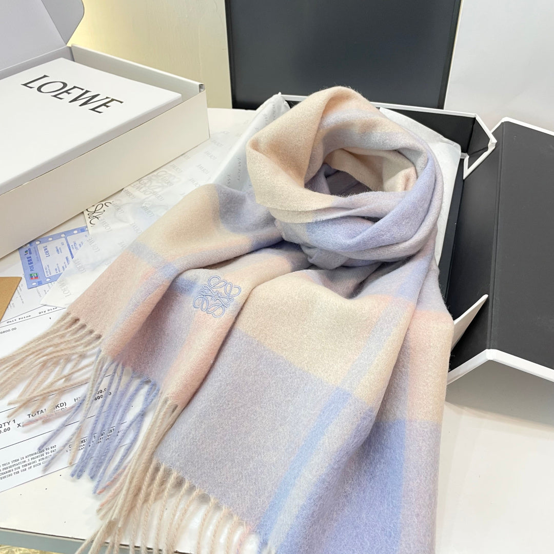 Loewe Scarf 180CM  Light Blue Beige Cashmere 969304