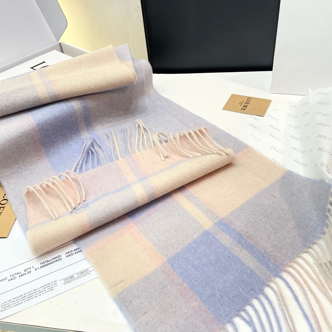 Loewe Scarf 180CM  Light Blue Beige Cashmere 969304