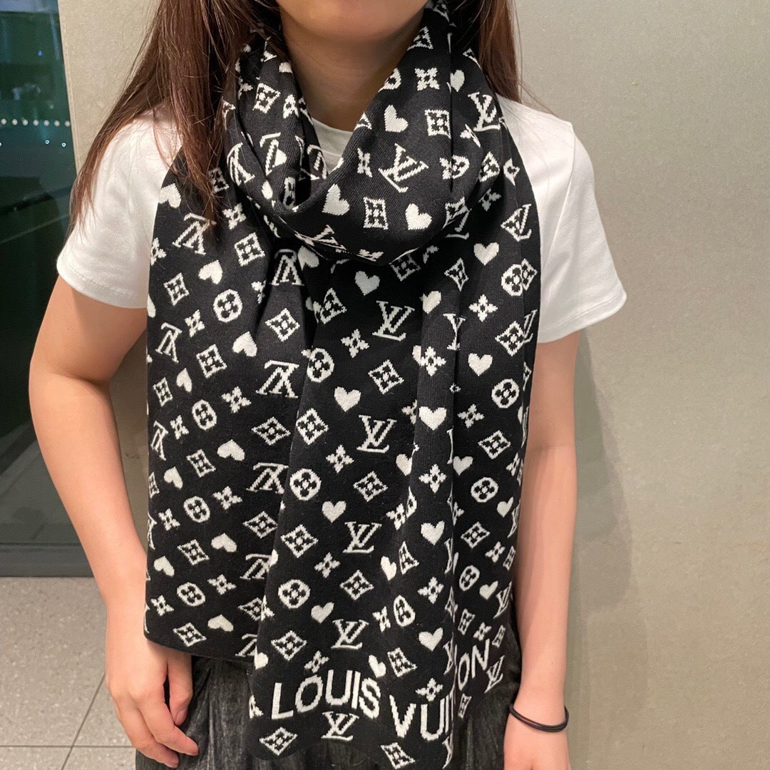 LV  Latest Style Scarf 180cm Black Knitted Cashmere 973139