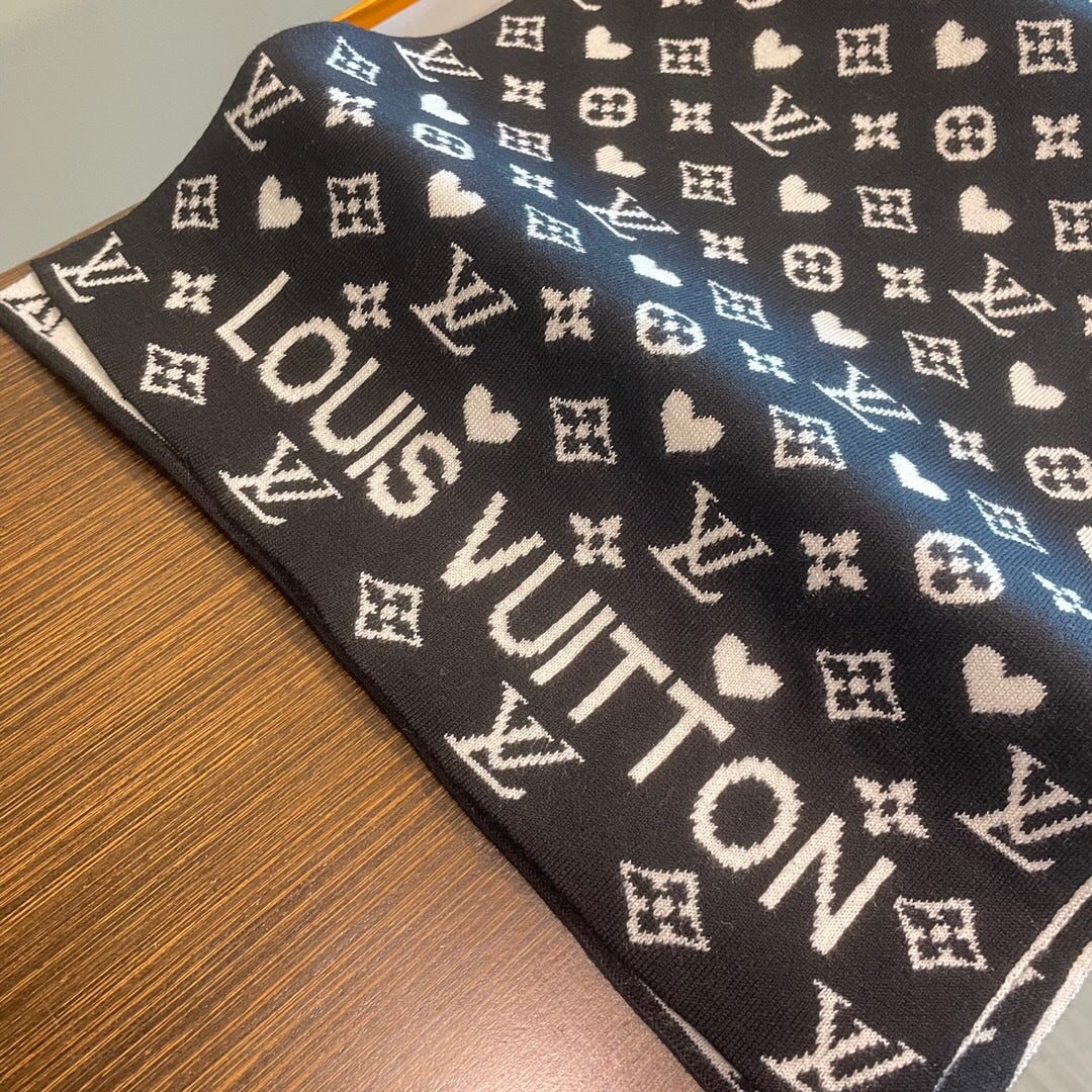 LV  Latest Style Scarf 180cm Black Knitted Cashmere 973139