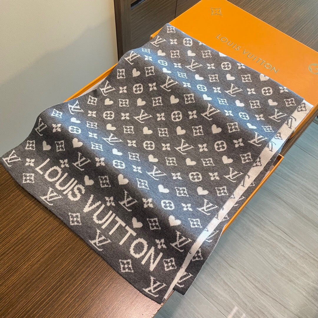 LV  Latest Style Scarf 180cm Gray Knitted Cashmere 973141