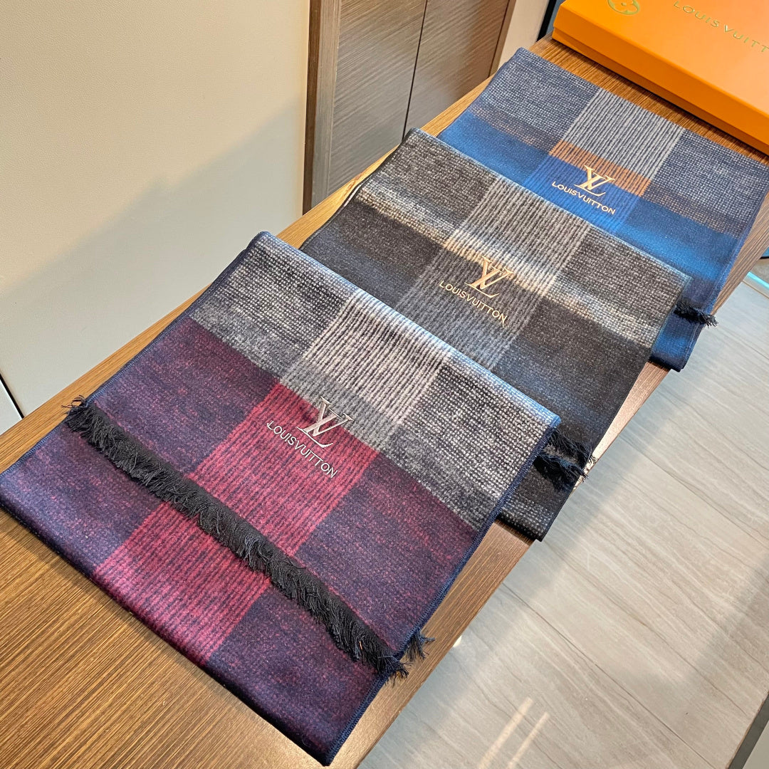 LV Scarf 180cm Purple Gray Wool Cashmere 976831