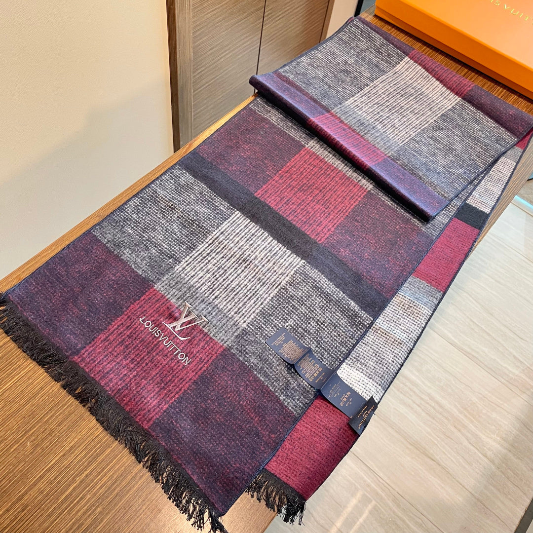 LV Scarf 180cm Purple Gray Wool Cashmere 976831