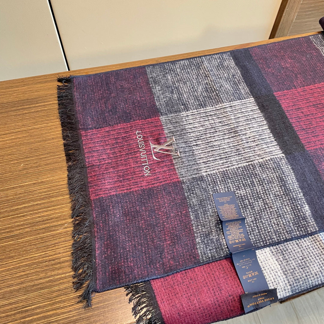 LV Scarf 180cm Purple Gray Wool Cashmere 976831