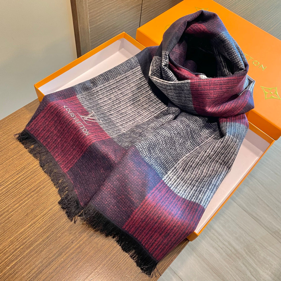 LV Scarf 180cm Purple Gray Wool Cashmere 976831