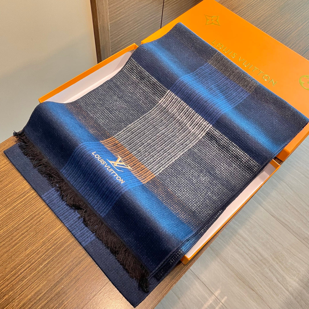 LV Scarf 180cm Blue Gray Wool Cashmere 976832