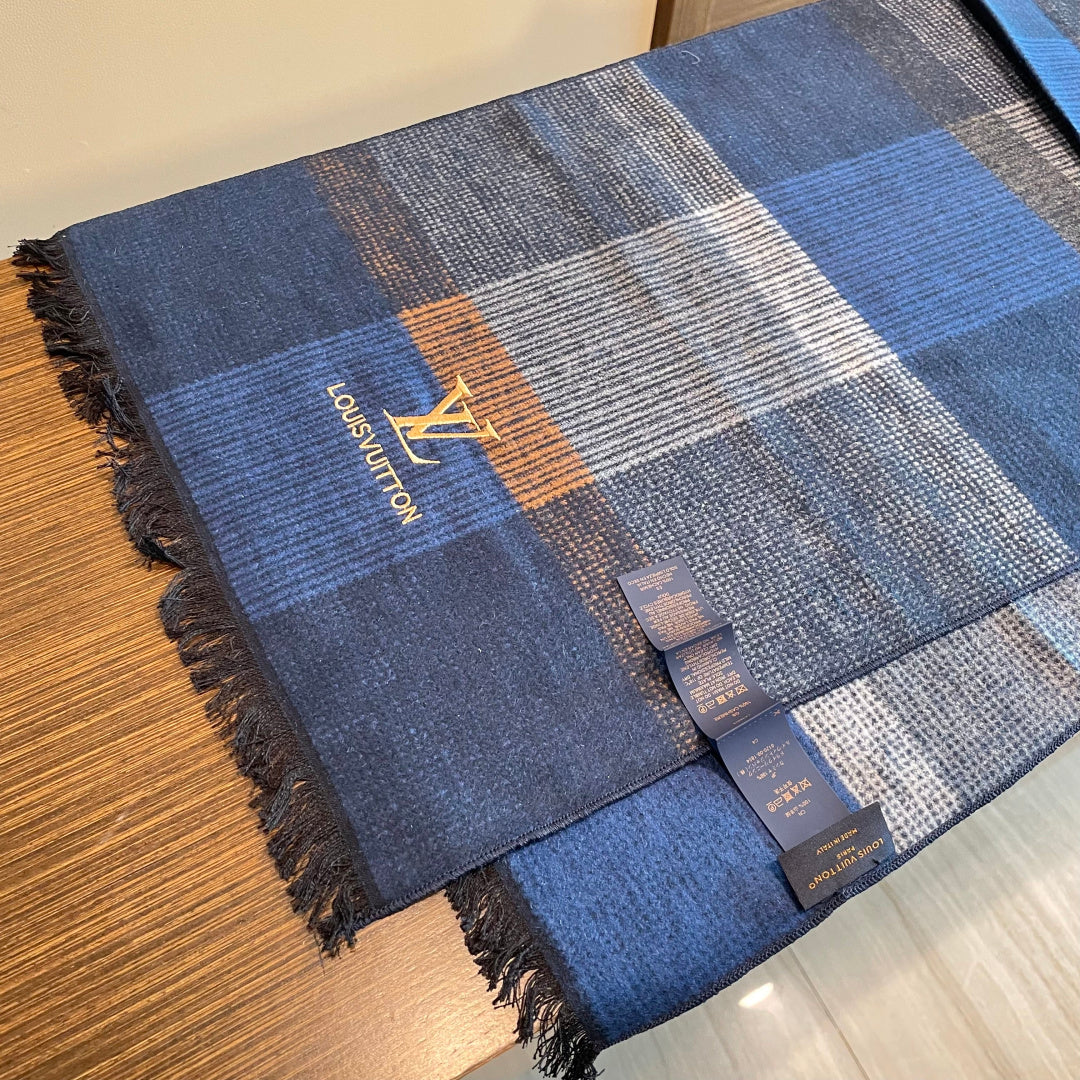 LV Scarf 180cm Blue Gray Wool Cashmere 976832