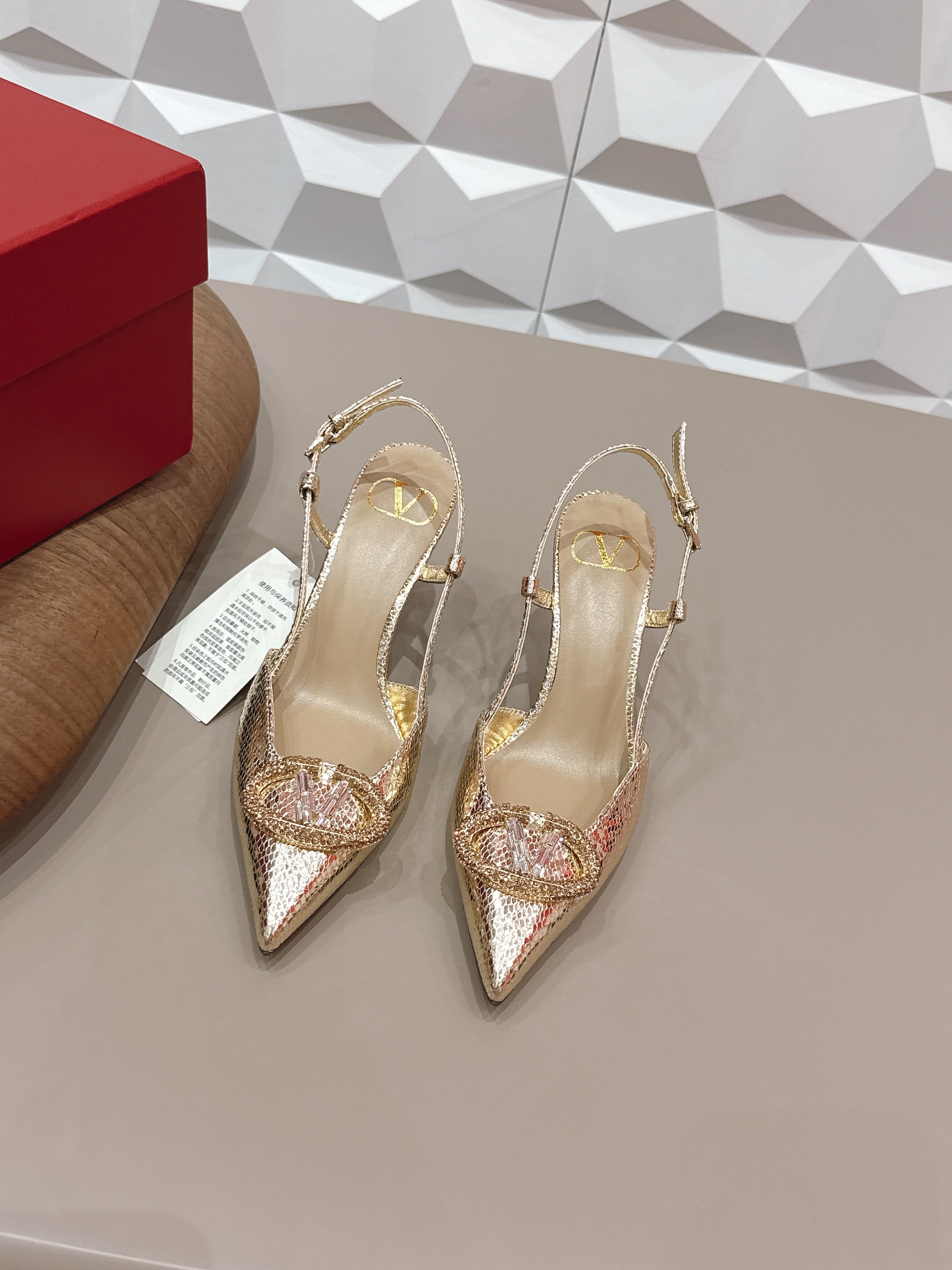 VT 26s Slingback 80 Gold Metallic Snake Skin 613589