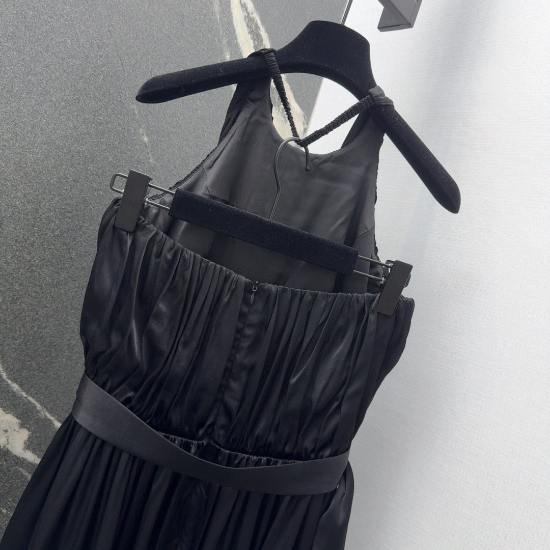 LV 25 Pleated Halter Dress Black Rayon