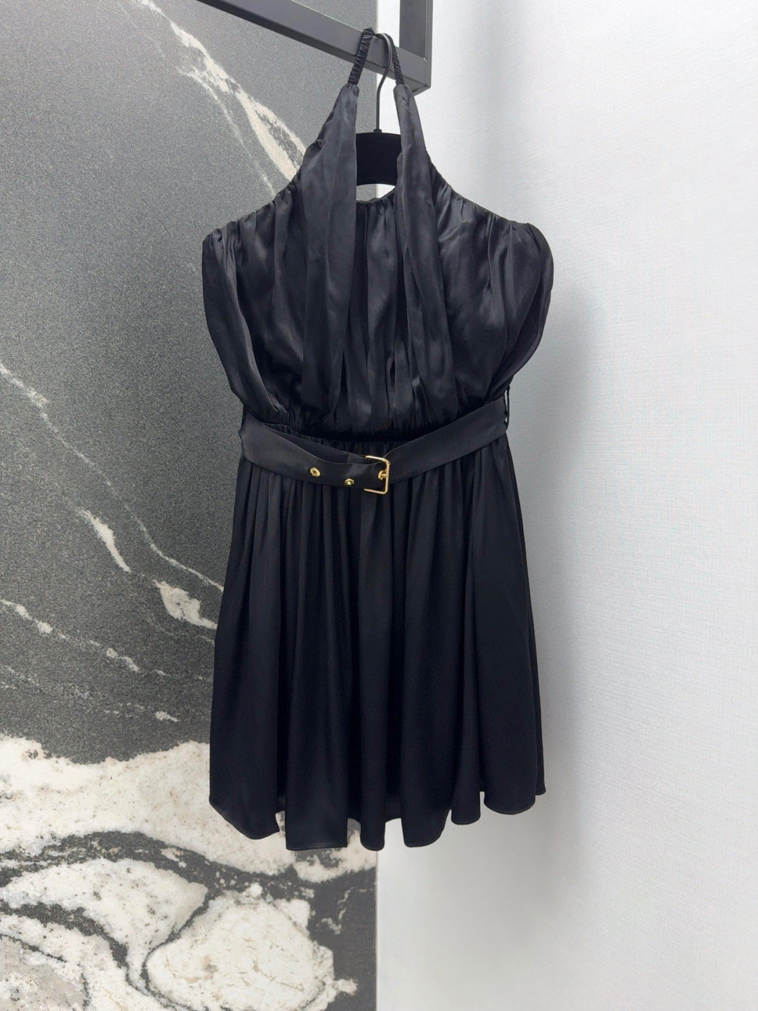 LV 25 Pleated Halter Dress Black Rayon
