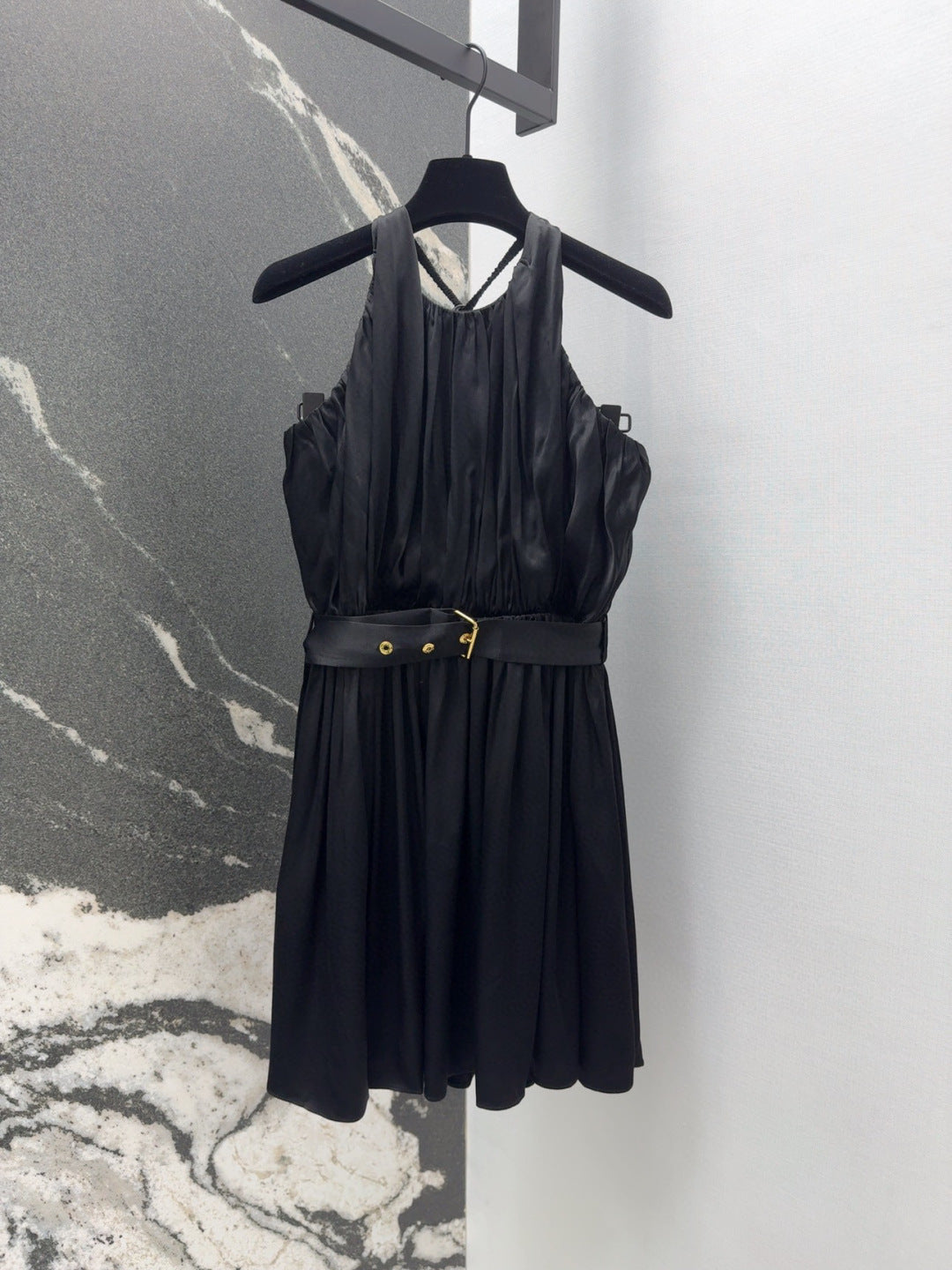 LV 25 Pleated Halter Dress Black Rayon