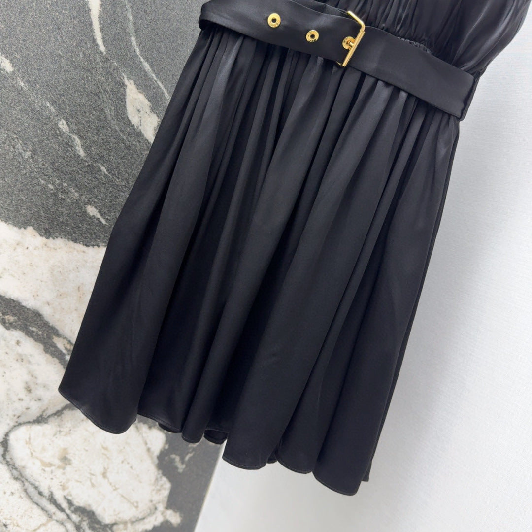 LV 25 Pleated Halter Dress Black Rayon