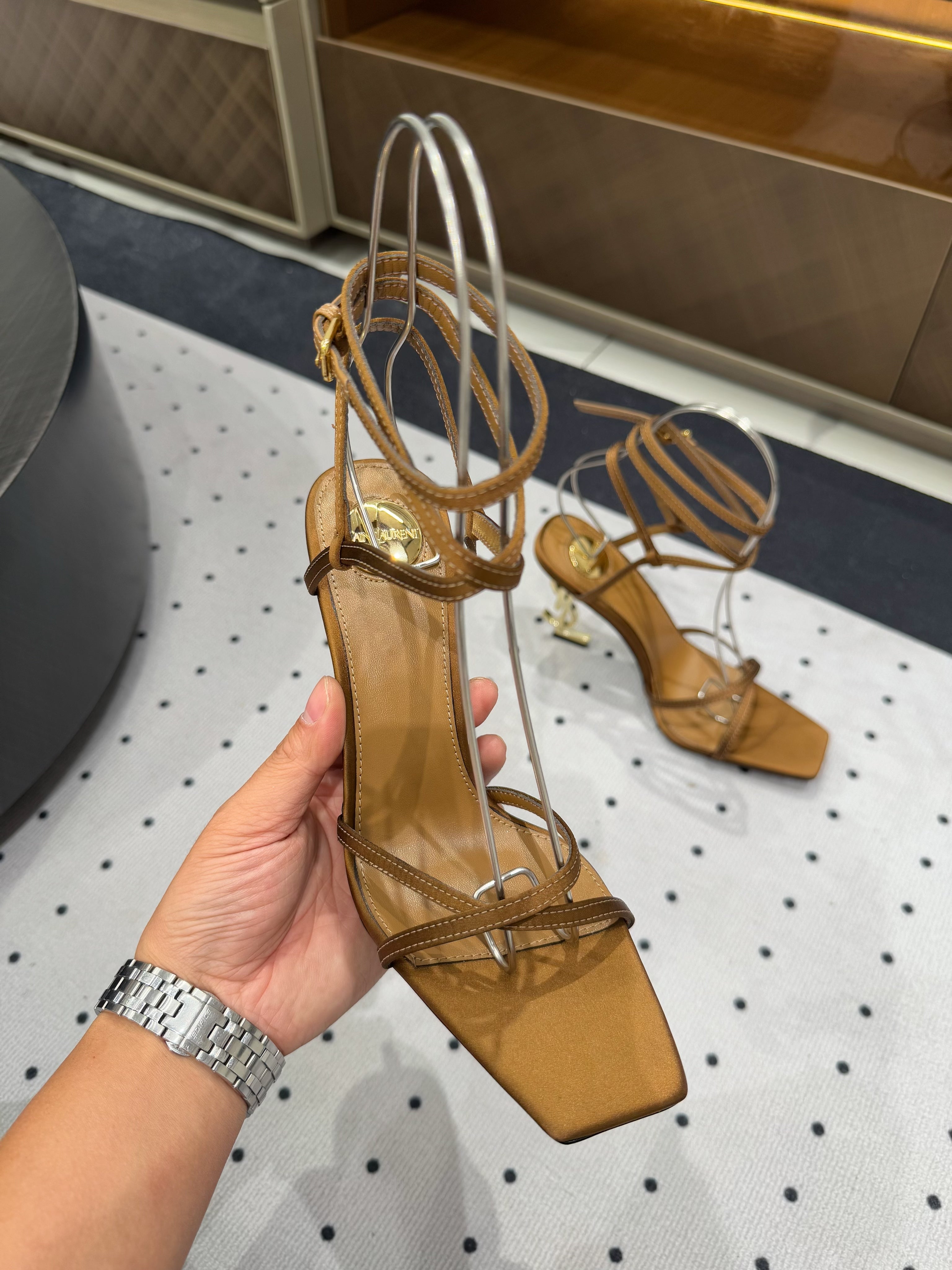 SATIN OPYUM HIGH SANDALS GOLDEN BROWN