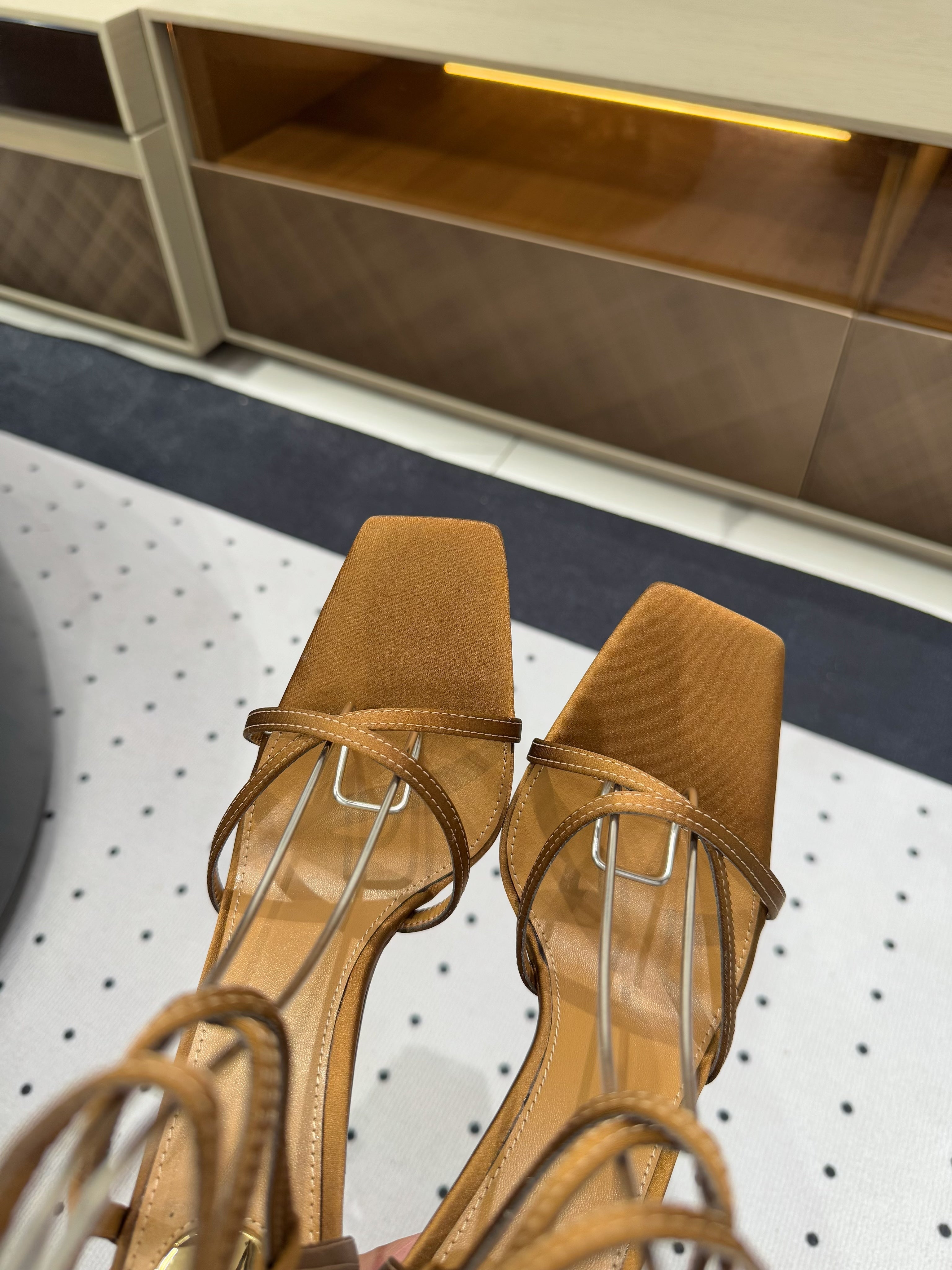 SATIN OPYUM HIGH SANDALS GOLDEN BROWN