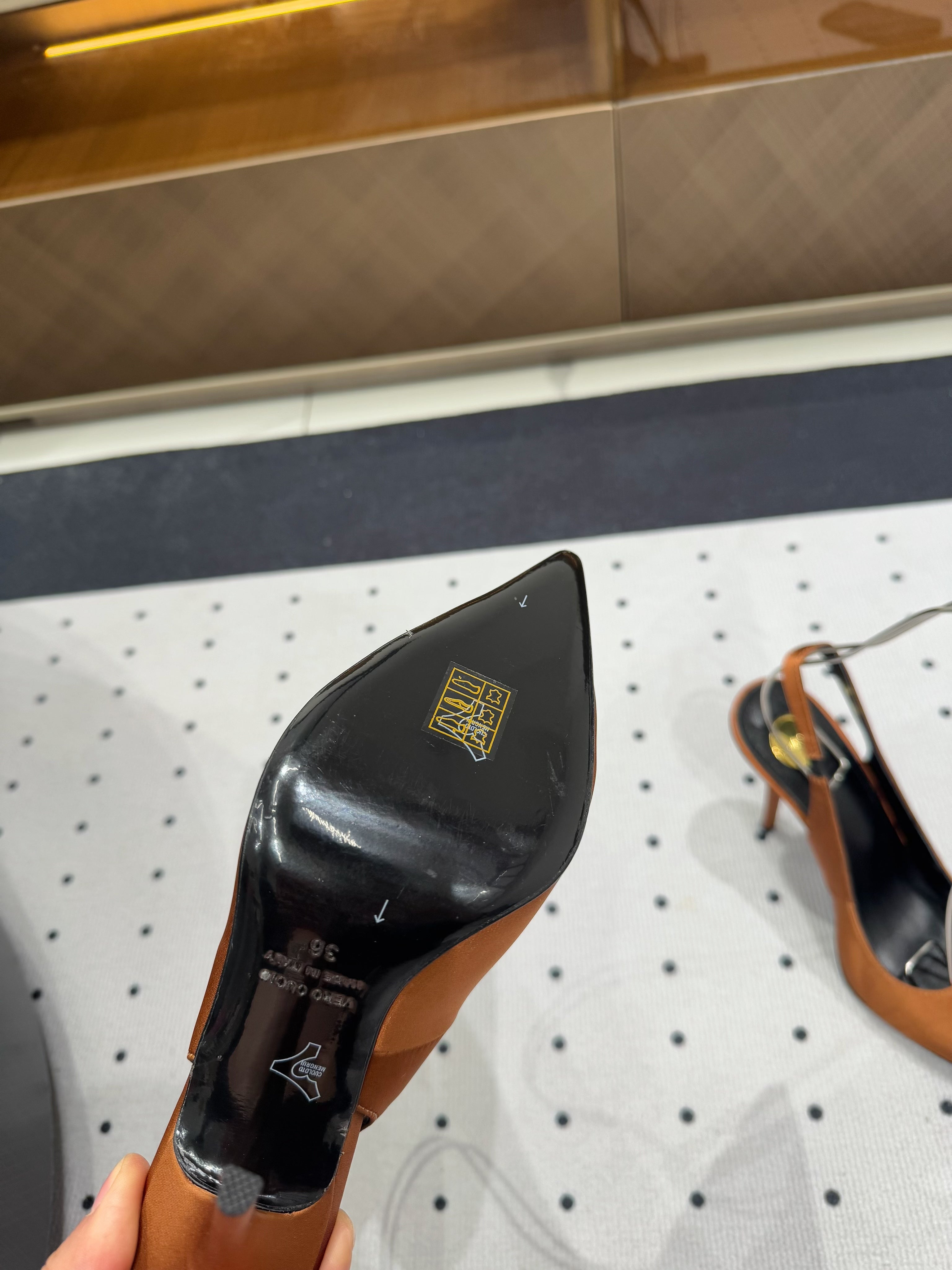 L'ENTRACTE SLINGBACK PUMPS IN BRONZE BROWN SATIN