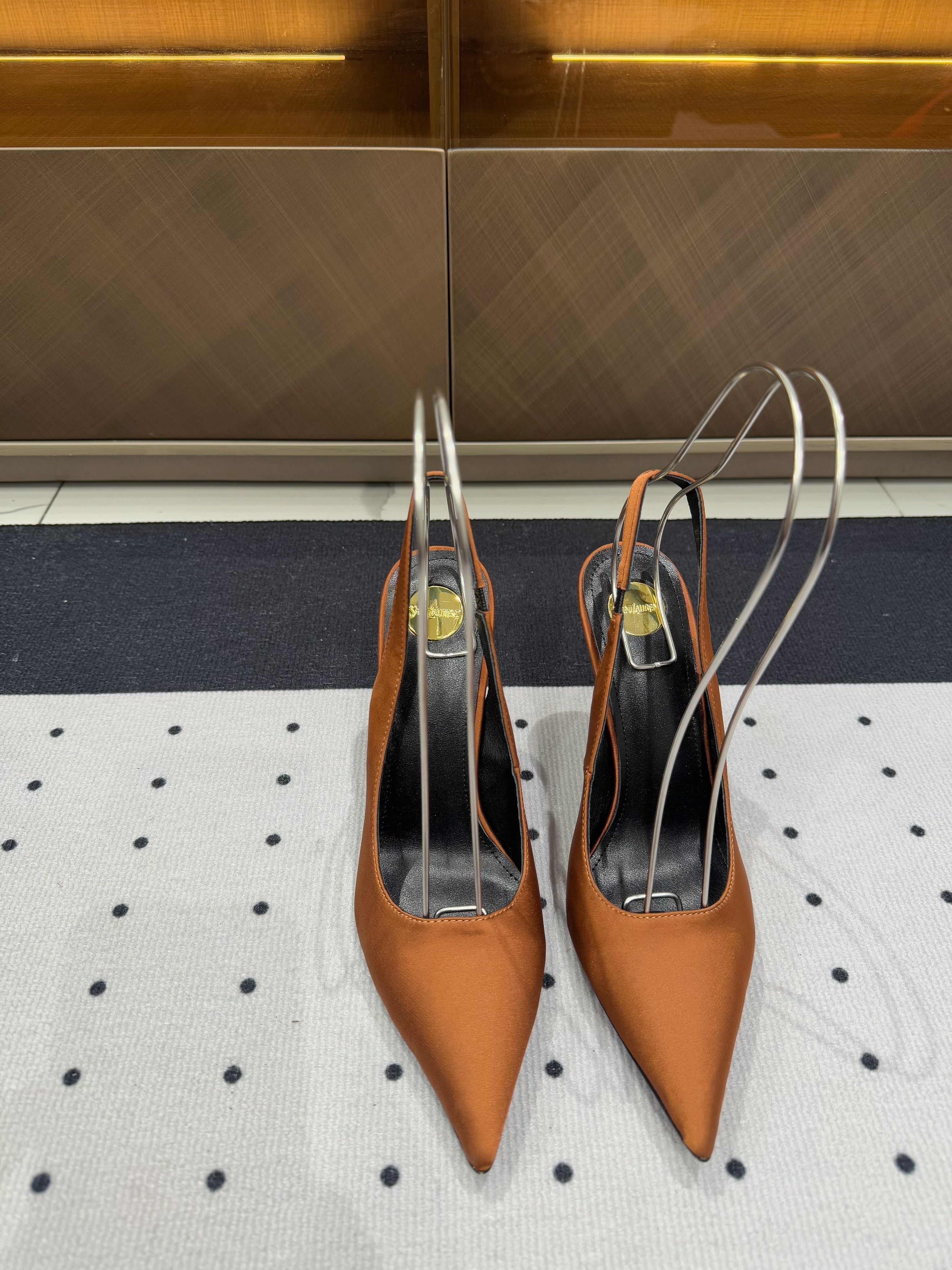 L'ENTRACTE SLINGBACK PUMPS IN BRONZE BROWN SATIN