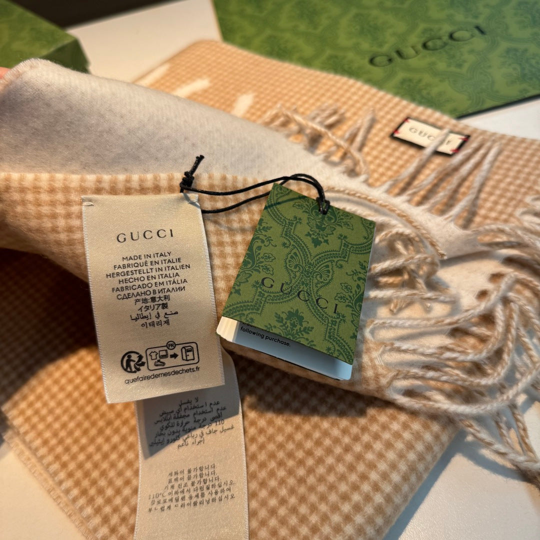 GG Houndstooth Scarf 180CM Beige Cashmere 288335