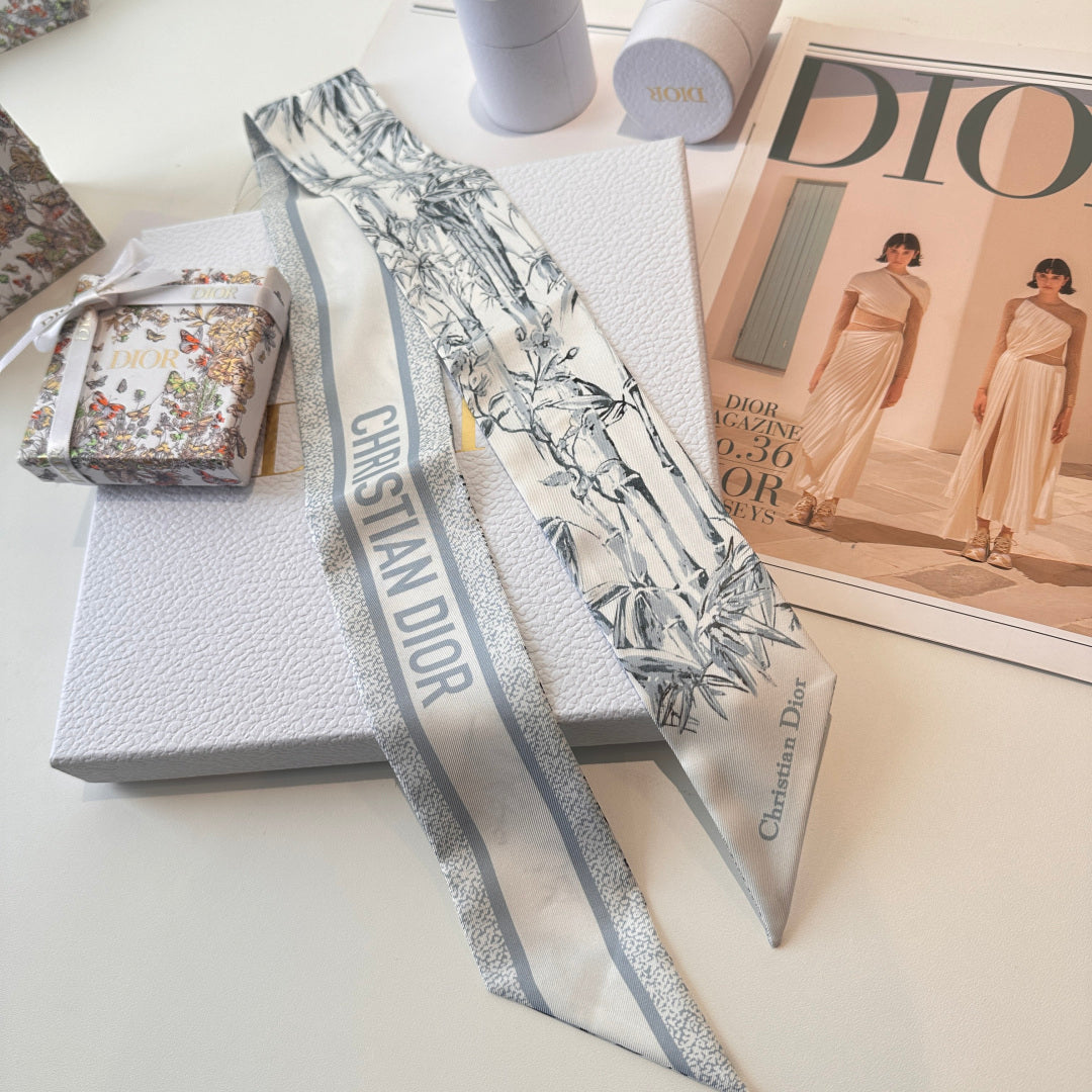 CD Twilly Mini Scarf 105cm Baby Blue Mulberry Silk 924766