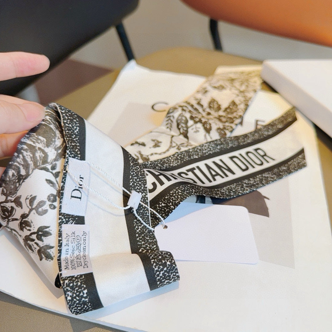 CD Twilly Mini Scarf 105cm Black Mulberry Silk 935274