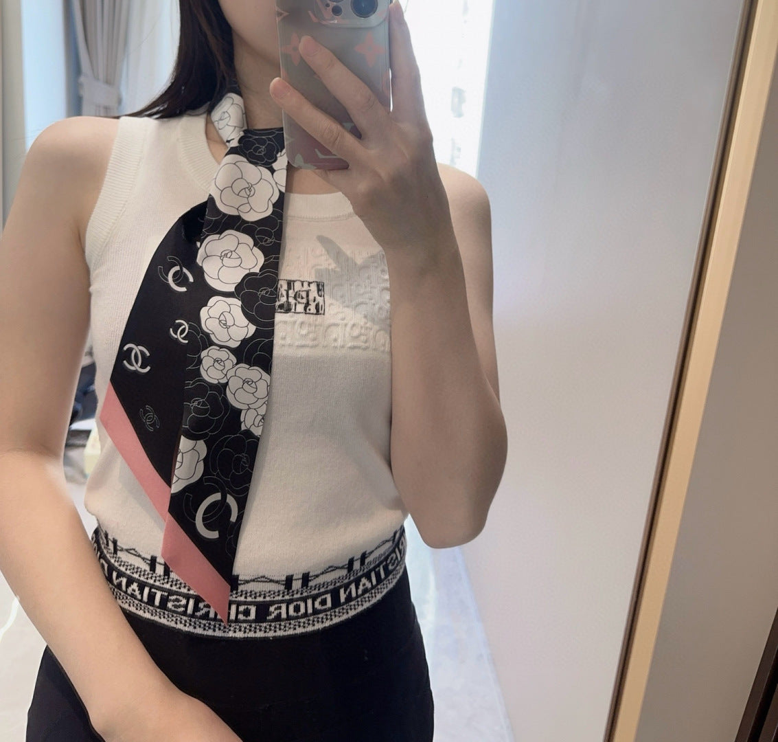 CC  Twilly Mini Scarf 120cm Black Pink Mulberry Silk 953290